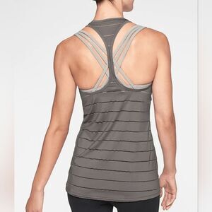 Athleta Gray Stripe Mesh High Neck Chi Racerback Tank Size Small